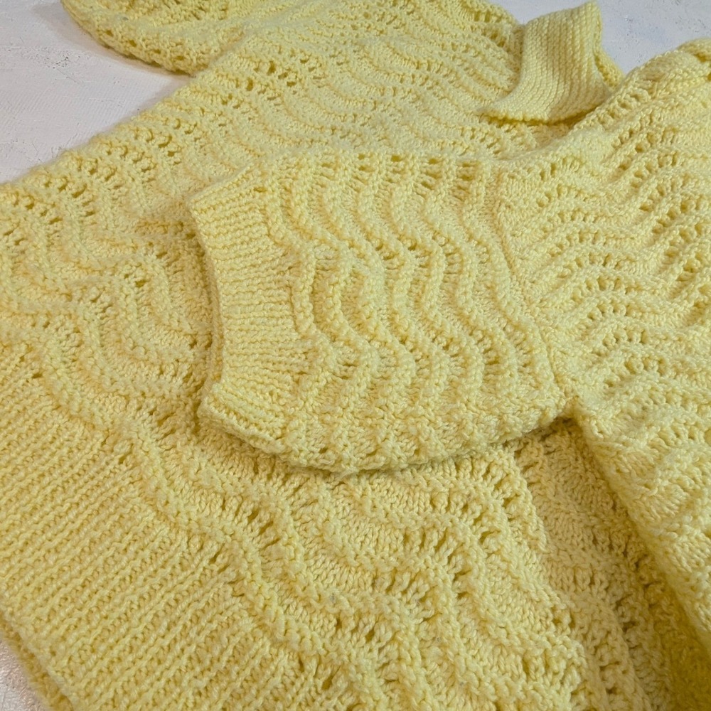 Vintage Yellow Knit Polo Shirt Short Sleeve Crochet Lace Womens READ - Picture 6 of 10